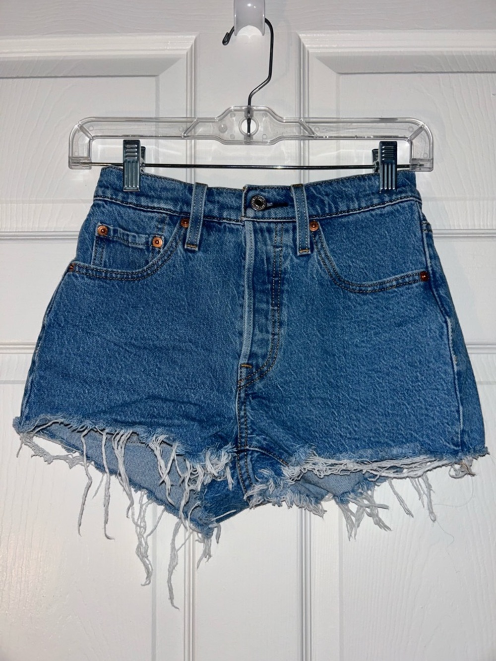 Levi's Blue High-Rise Distressed Denim Shorts